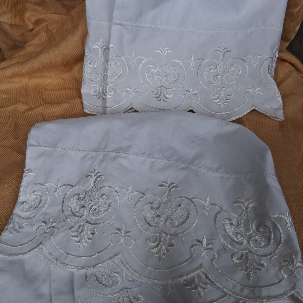2 White Embroidered Pillowcases